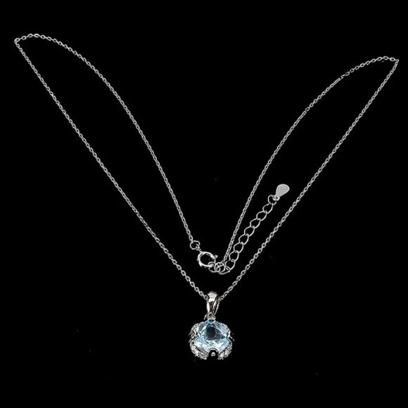 Natural Cushion‎ Sky Blue Topaz 8mm & Cz 925 Sterling Silver Necklace 17" - Picture 10 of 11